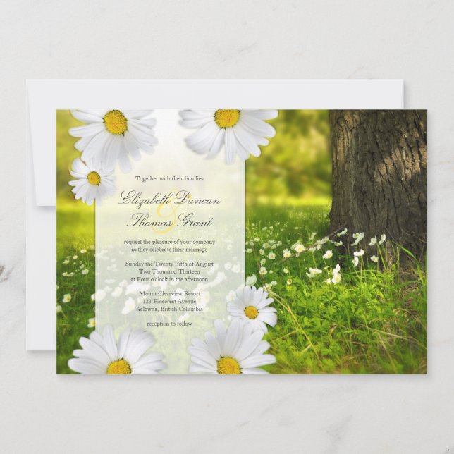Daisy Frame with Meadow Photo Wedding Invitation (Front)