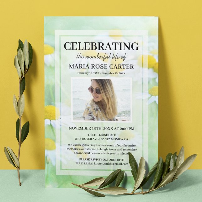 Daisy Funeral | Celebrate Life Memorial Photo Invitation (Creator Uploaded)