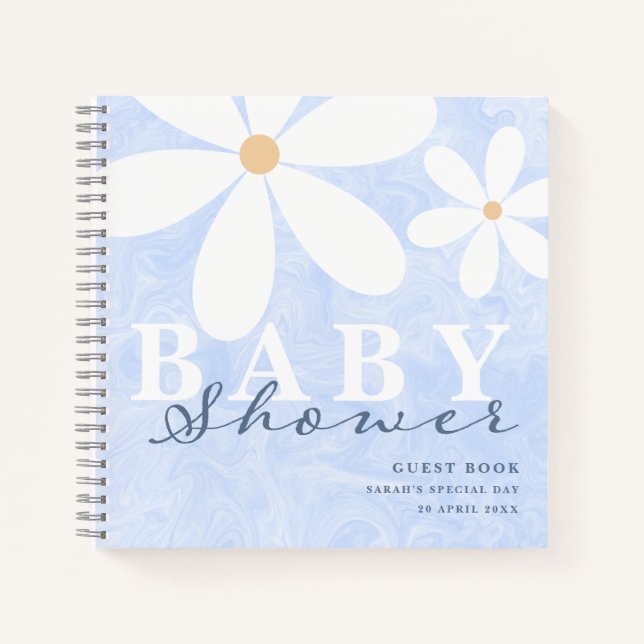 Daisy Garden Baby Shower Dusty Blue Guest Book (Front)