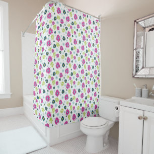 Daisy Garden Botanical Wildflower Pink Blue  Shower Curtain