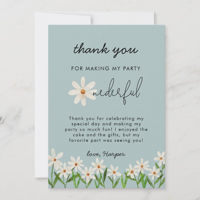 Daisy Girl 1st Birthday Party Thank You Card (Front)