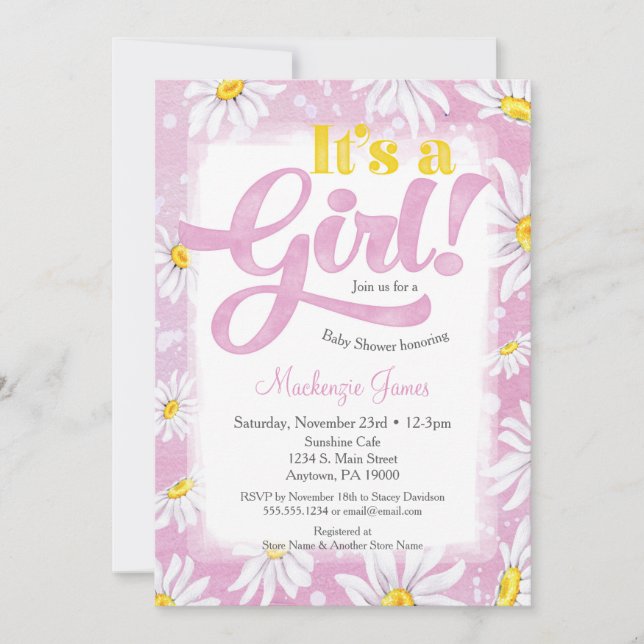 Daisy Girl Baby Shower Invitation Pink Yellow (Front)