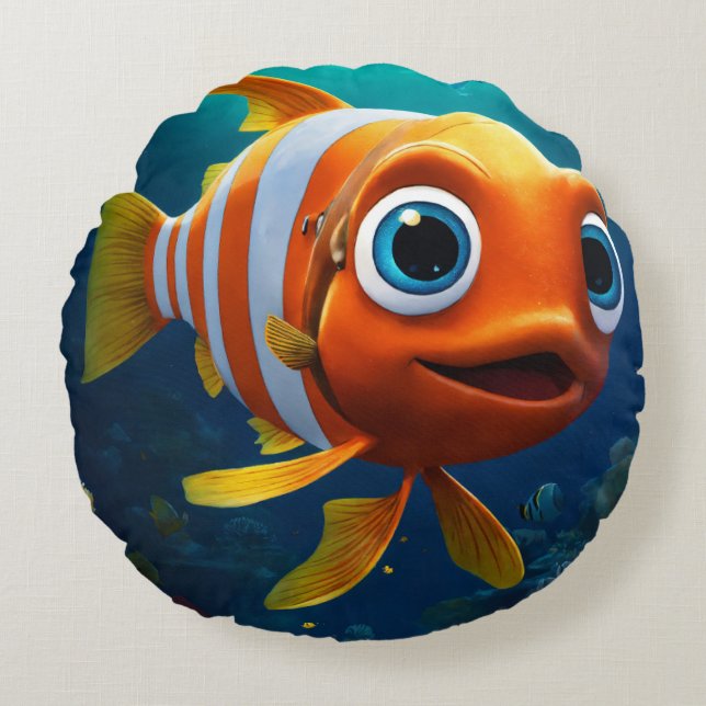 Daisy Gold fish Round Cushion (Front)