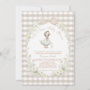 Daisy Goose Wildflower White Ivory Baby Shower Invitation