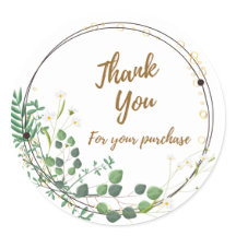 Daisy Greenery 'Thank You' Round Sticker