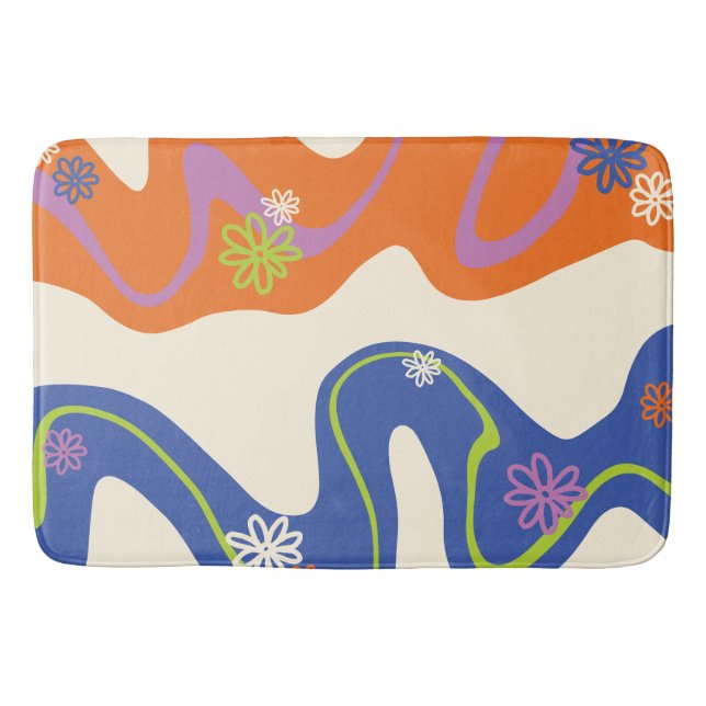 Daisy Groove Blue, Orange, Purple, Green, & Cream Bath Mat (Front)