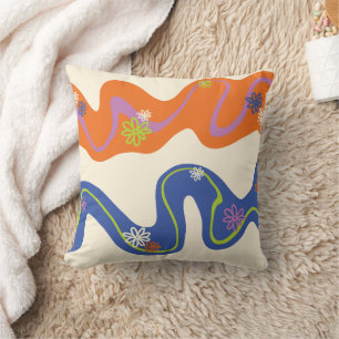 Daisy Groove Blue, Orange, Purple, Green, & Cream Cushion