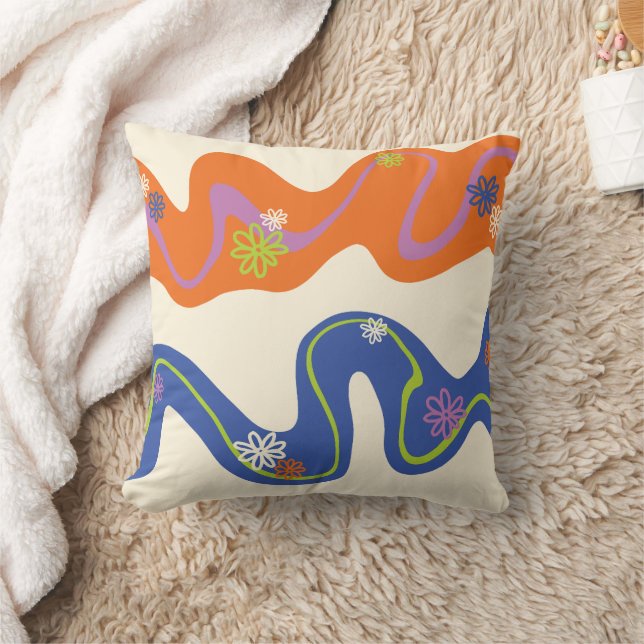 Daisy Groove Blue, Orange, Purple, Green, & Cream Cushion (Blanket)