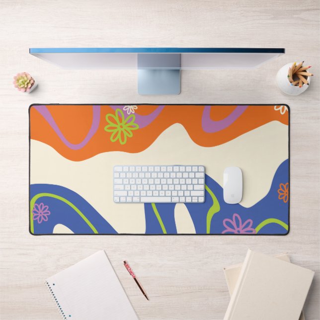 Daisy Groove Blue, Orange, Purple, Green, & Cream Desk Mat (Office 1)