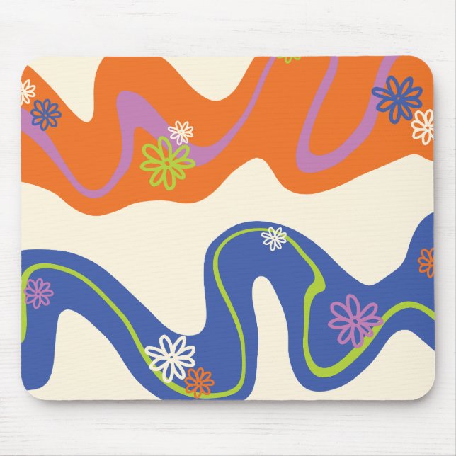 Daisy Groove Blue, Orange, Purple, Green, & Cream Mouse Mat (Front)