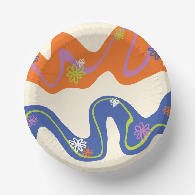 Daisy Groove Blue, Orange, Purple, Green, & Cream Paper Plate (Front)