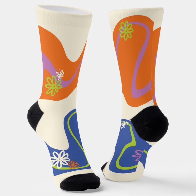 Daisy Groove Blue, Orange, Purple, Green, & Cream Socks (Angled)