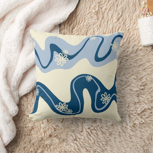 Daisy Groove - Dark Blue, Light Blue and Cream Cushion (Blanket)