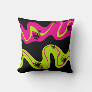 Daisy Groove in Lime Green, Hot Pink and Black Cushion