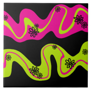 Daisy Groove in Lime Green, Hot Pink and Black Tile