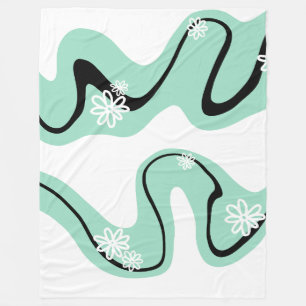Daisy Groove in Mint Green, Black and White Fleece Blanket