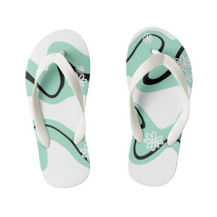 Daisy Groove in Mint Green, Black and White Kid's Flip Flops
