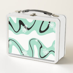 Daisy Groove in Mint Green, Black and White Metal Lunch Box