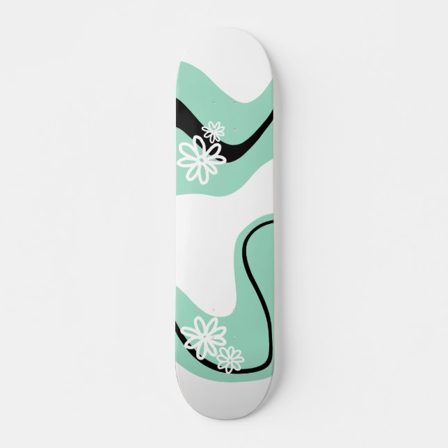 Daisy Groove in Mint Green, Black and White Skateboard (Front)