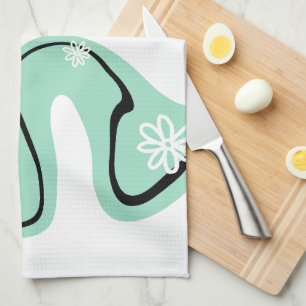 Daisy Groove in Mint Green, Black and White Tea Towel