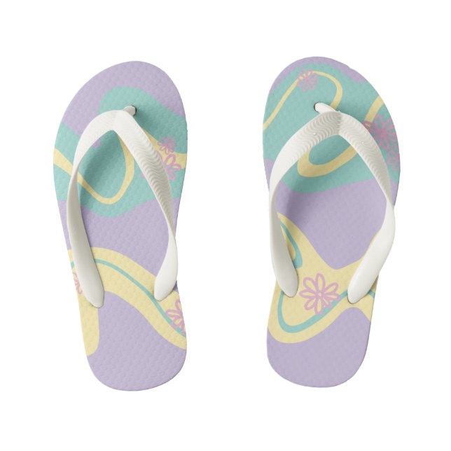 Daisy Groove Pastel Pink, Yellow, Purple & Green Kid's Flip Flops (Footbed)