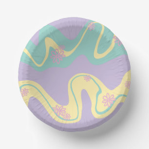 Daisy Groove Pastel Pink, Yellow, Purple & Green Paper Plate