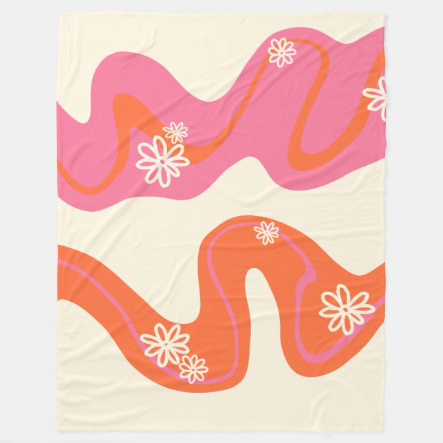 Daisy Groove - Pink, Orange and Cream Fleece Blanket (Front)