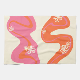Daisy Groove - Pink, Orange and Cream Tea Towel