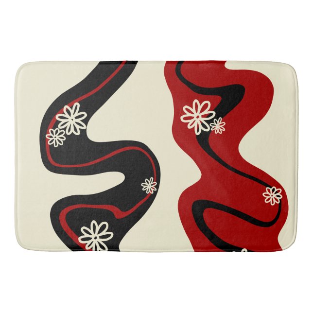 Daisy Groove - Red & Cream Bath Mat (Front)
