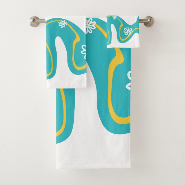 Daisy Groove - Turquoise and Yellow Bath Towel Set (Insitu)