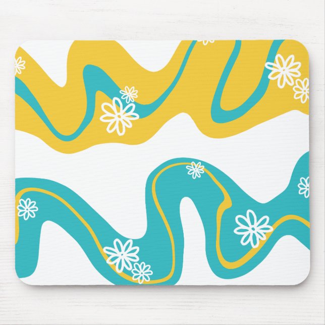 Daisy Groove - Turquoise and Yellow Mouse Mat (Front)
