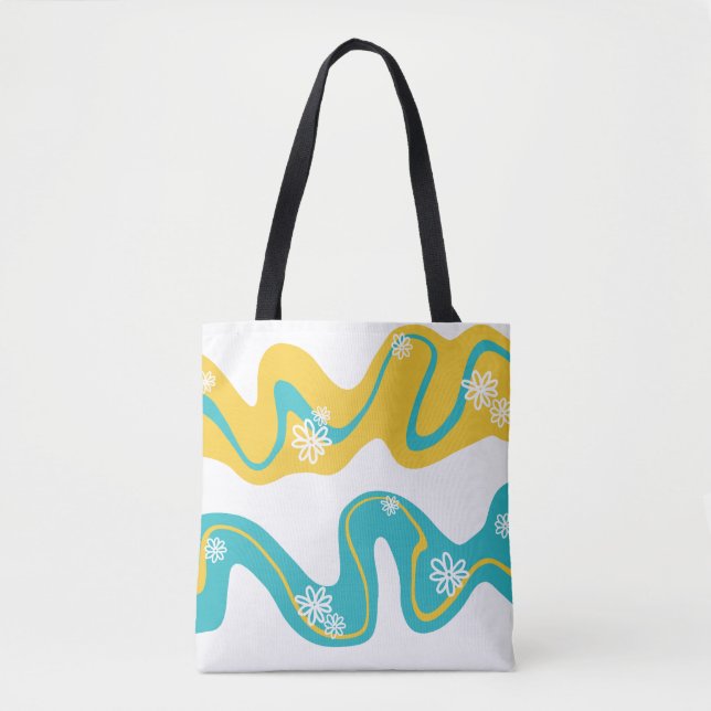 Daisy Groove - Turquoise and Yellow Tote Bag (Front)