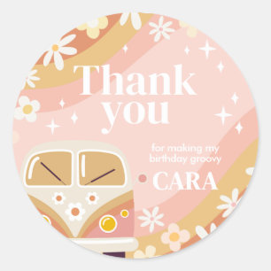 Daisy Groovy One Birthday Party Classic Round Sticker