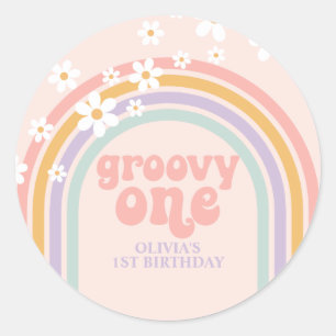Daisy Groovy One Pastel rainbow first birthday Classic Round Sticker