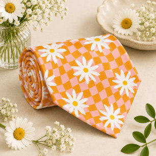 Daisy Groovy Retro Chequerboard, Y2K 90s Tie