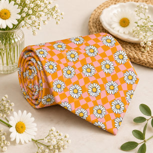Daisy Groovy Retro Chequerboard, Y2K 90s  Tie
