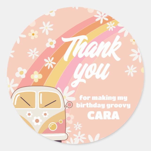 Daisy Groovy Two Birthday Party Classic Round Sticker (Front)