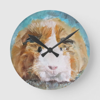 Daisy guinea pig oil painting round clock
