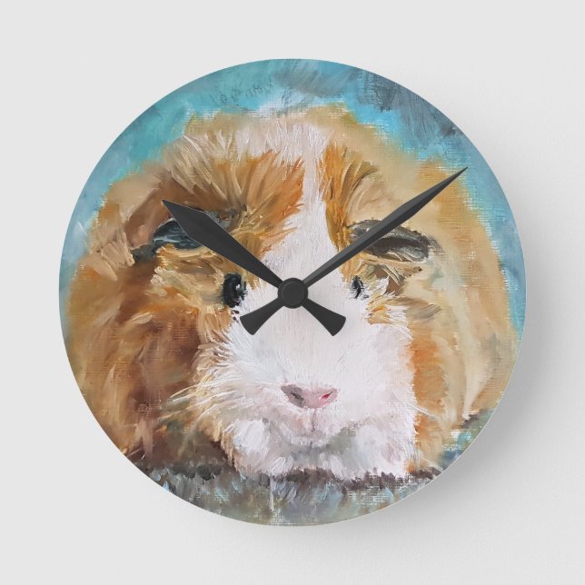 Daisy guinea pig oil painting round clock (Front)