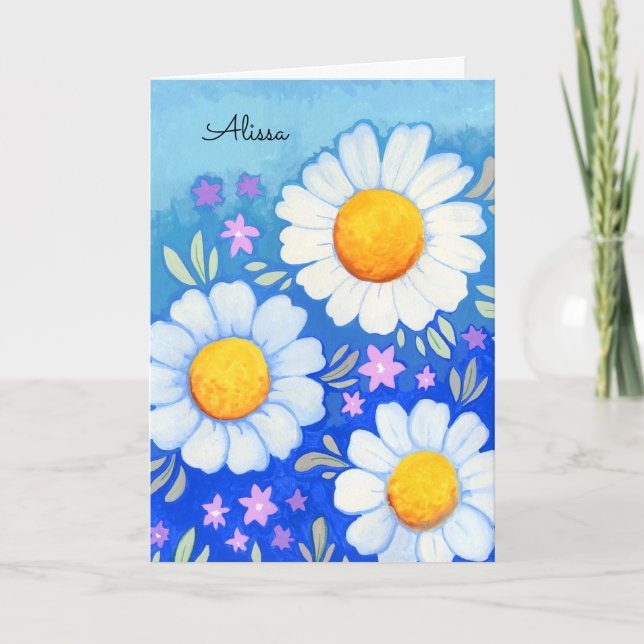 Daisy Happy Birthday Hand Painted Floral Art Card (Front)