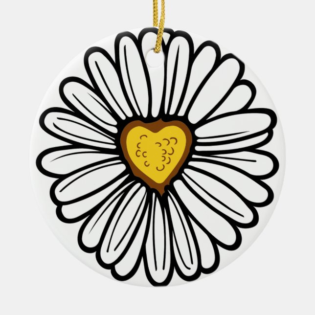 DAISY HEART CERAMIC TREE DECORATION (Front)