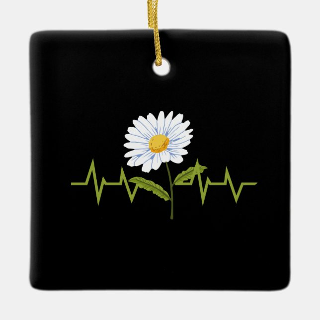 Daisy Heartbeat Ceramic Ornament (Front)
