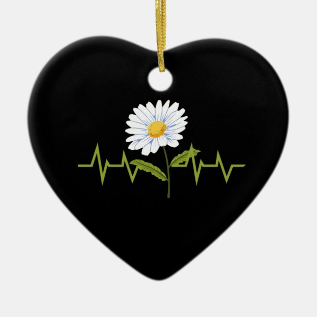 Daisy Heartbeat Ceramic Tree Decoration (Front)