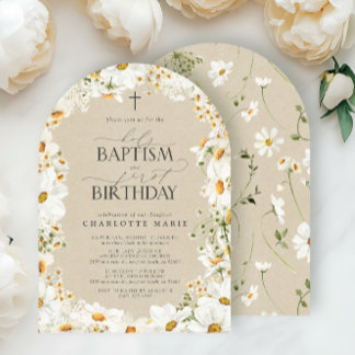 Daisy Holy Baptism & 1st Birthday Floral Girl Invitation