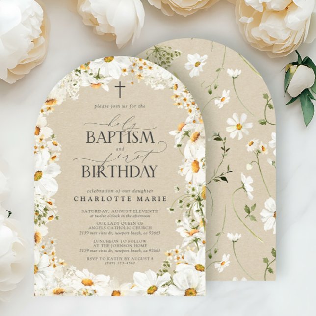 Daisy Holy Baptism & 1st Birthday Floral Girl Invitation (Creator Uploaded)