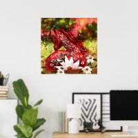 Daisy Horse Abstract Art Red White Green Floral