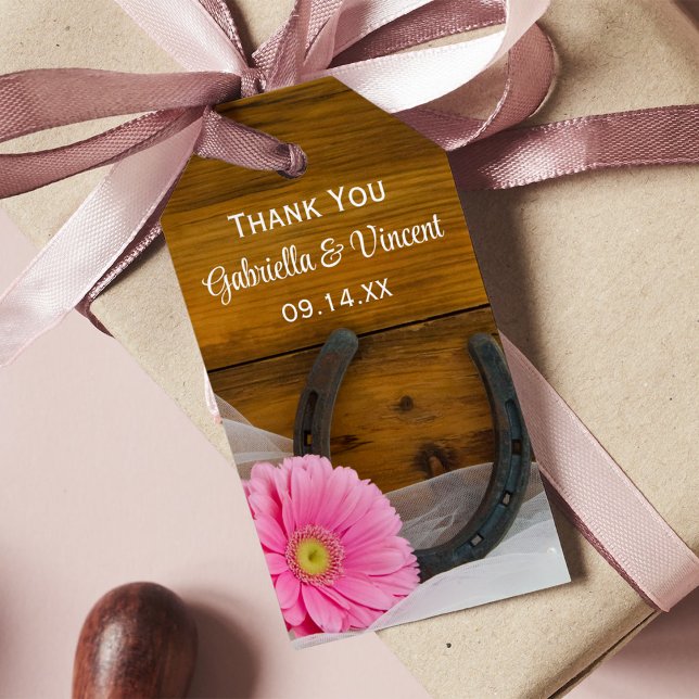 Daisy Horseshoe Country Western Wedding Favour Tag (Creator Uploaded)