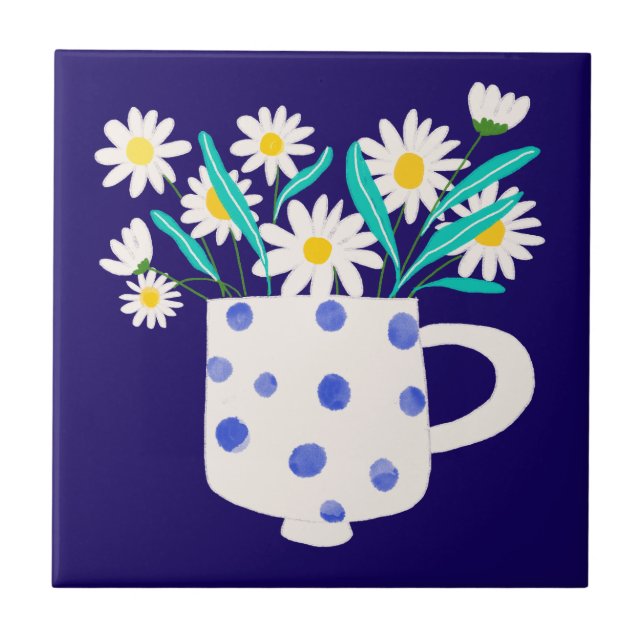 Daisy in Ceramic Vase Watercolor Ceramic Tile (Front)