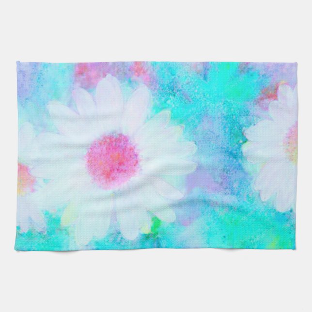 Daisy in pastel A.I. enhanced photo  Tea Towel (Horizontal)
