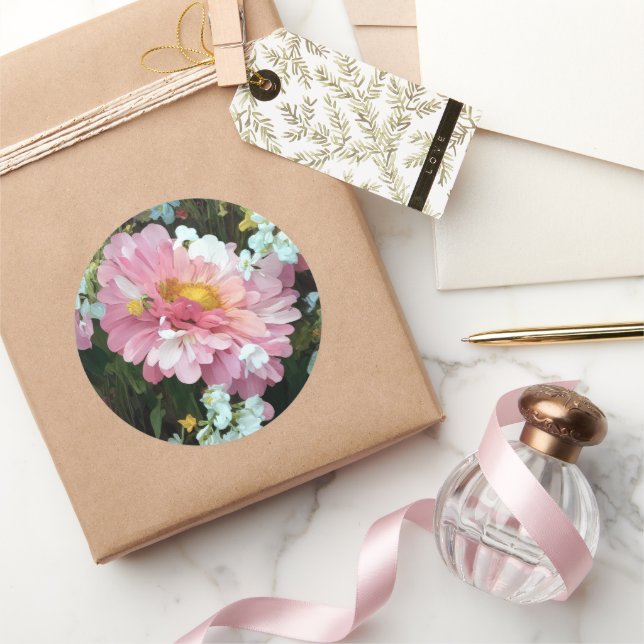 Daisy in Pink Classic Round Sticker (Gifting)